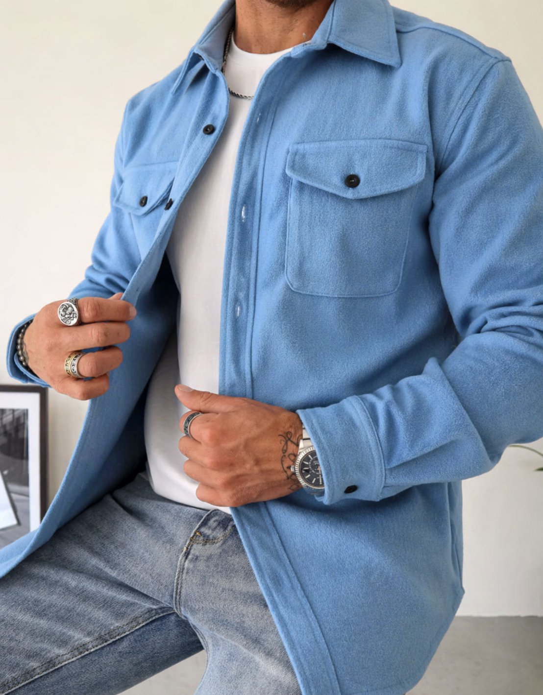 Men's Overshirt Jacket | Button Up with Chest Pockets Full