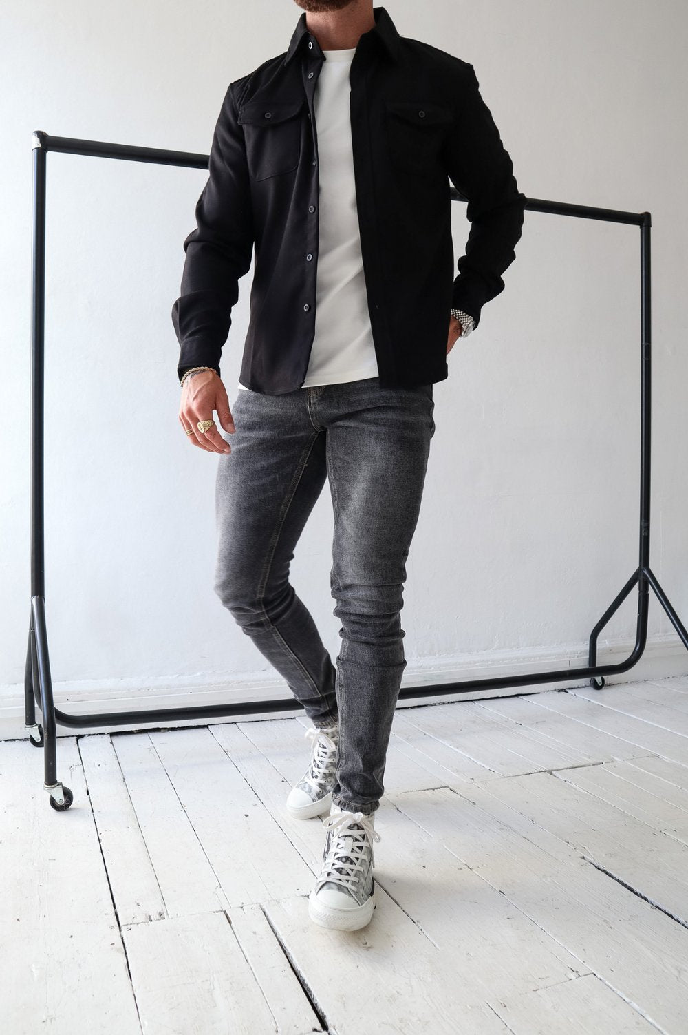 Men's Overshirt Jacket | Button Up with Chest Pockets Side