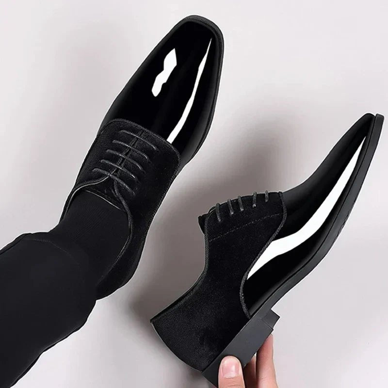 Men's Oxford Dress Shoes | Patent Suede Contrast Finish Front