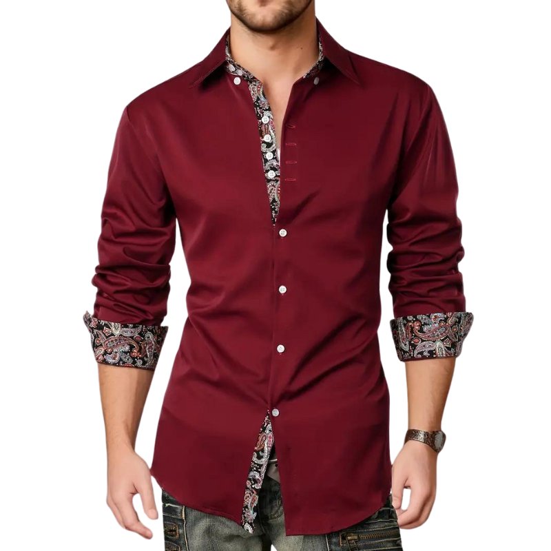 Men's Paisley Slim Fit Shirt Top Full