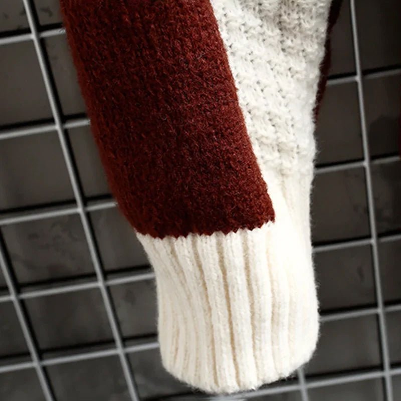 Men's Patchwork Wool Blend Knit Sweater | O-Neck Back