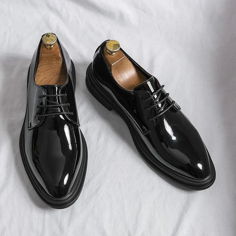 Men's Patent Derby Dress Shoes Lifestyle