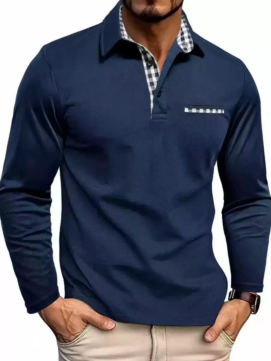 Men's Plaid Collar Long Sleeve Polo Top Alternate
