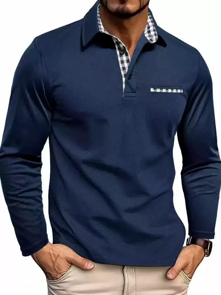 Men's Plaid Collar Long Sleeve Polo Top Alternate