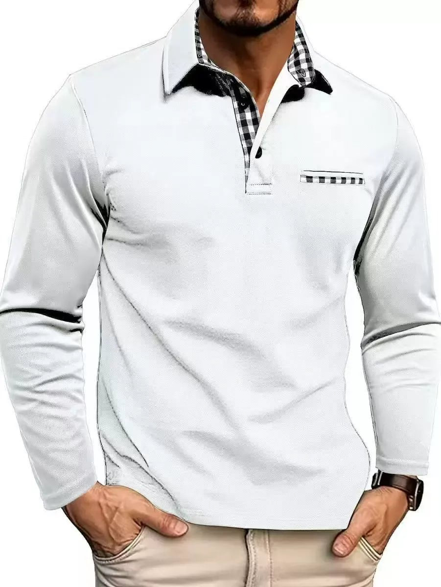 Men's Plaid Collar Long Sleeve Polo Top Full