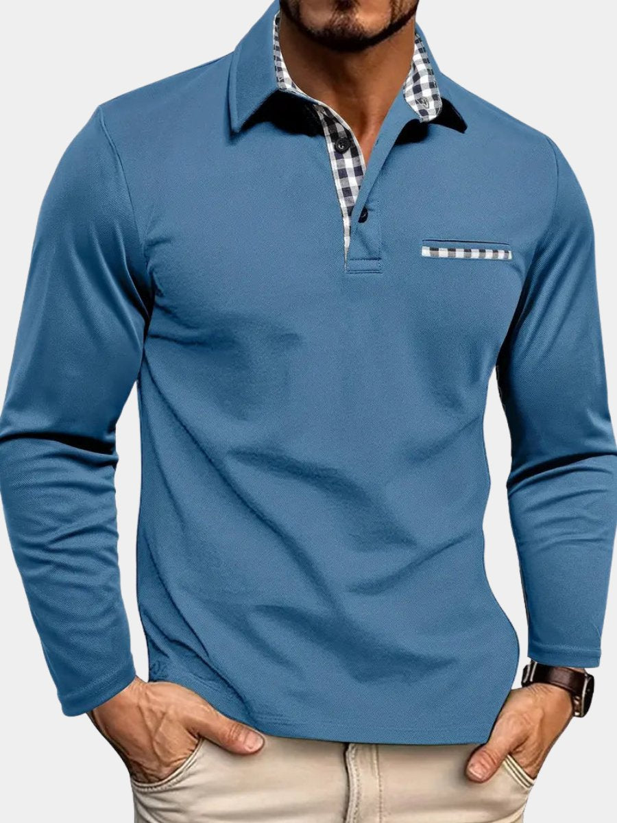 Men's Plaid Collar Long Sleeve Polo Top Hero