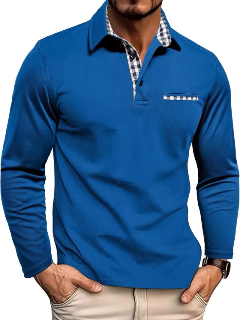 Men's Plaid Collar Long Sleeve Polo Top Lifestyle