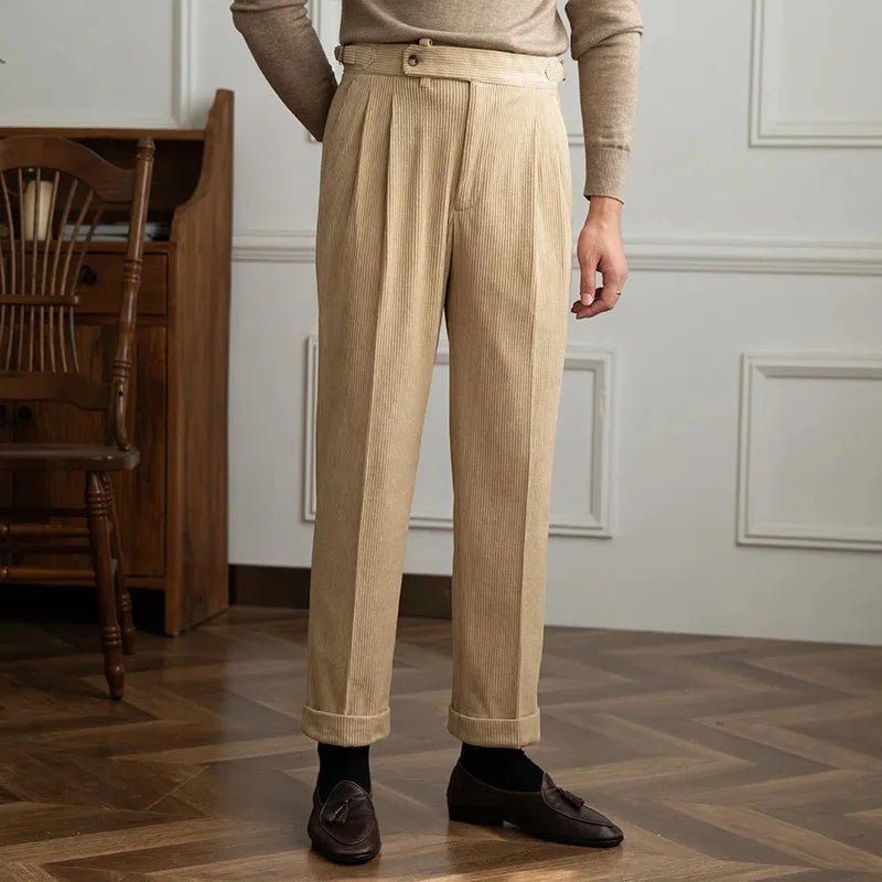 Men's Pleated Corduroy Trousers | High-Waist Tailored Fit Back