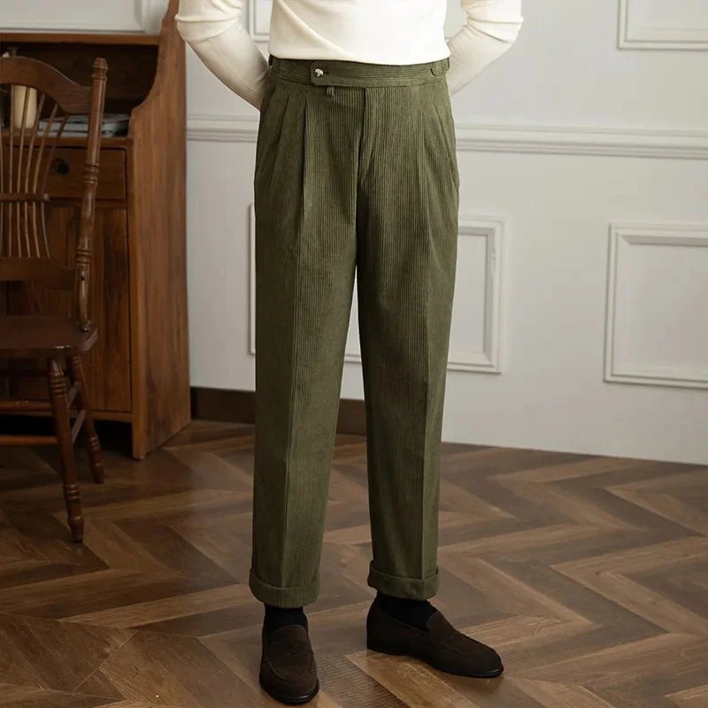 Men's Pleated Corduroy Trousers | High-Waist Tailored Fit Hero