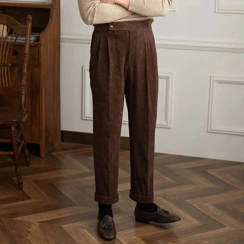 Men's Pleated Corduroy Trousers | High-Waist Tailored Fit Lifestyle