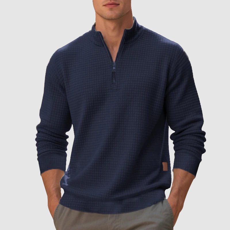 Men's Quarter Zip Sweatshirt | Textured Mock Neck Back