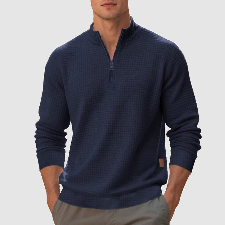 Men's Quarter Zip Sweatshirt | Textured Mock Neck Back