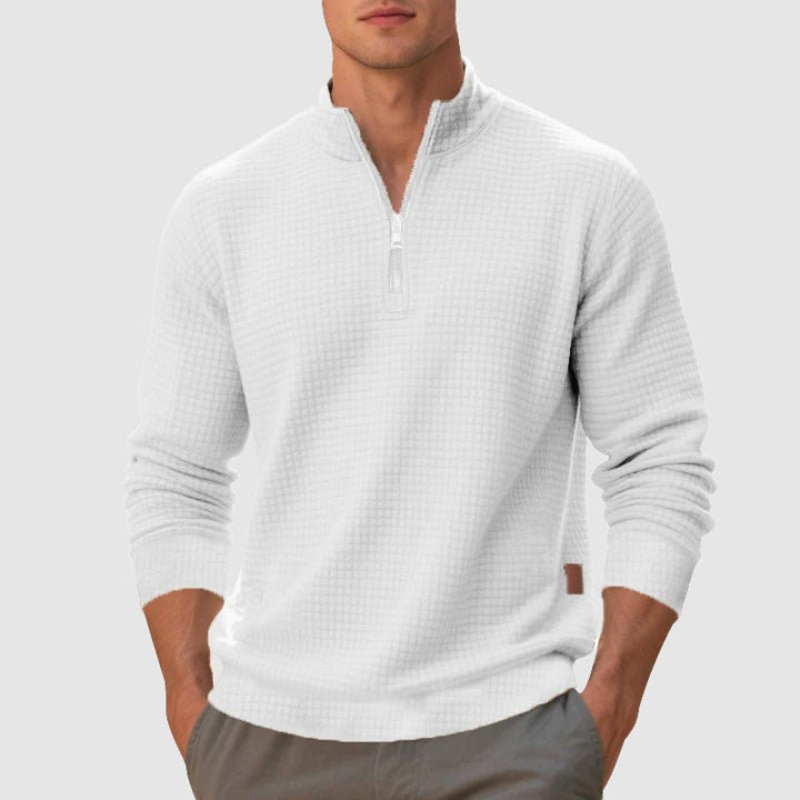 Men's Quarter Zip Sweatshirt | Textured Mock Neck Detail