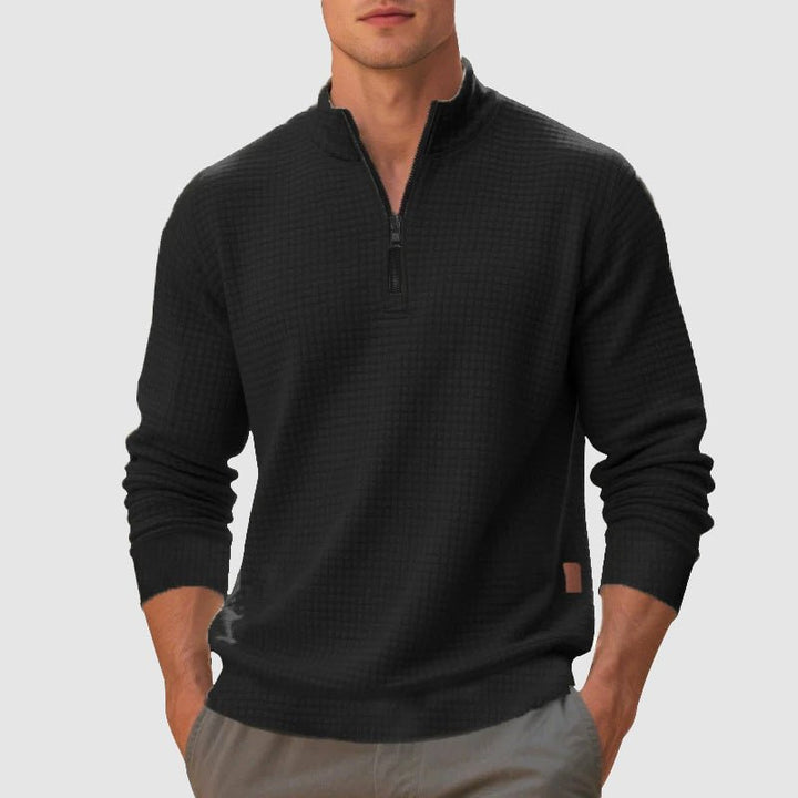 Men's Quarter Zip Sweatshirt | Textured Mock Neck Front