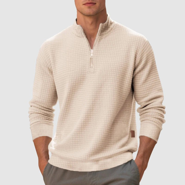 Men's Quarter Zip Sweatshirt | Textured Mock Neck Side