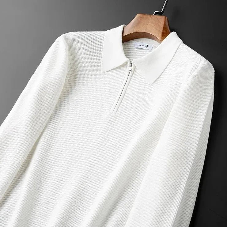 Men's Quarter-Zip Waffle Knit Shirt | Tailored Casual Close Up