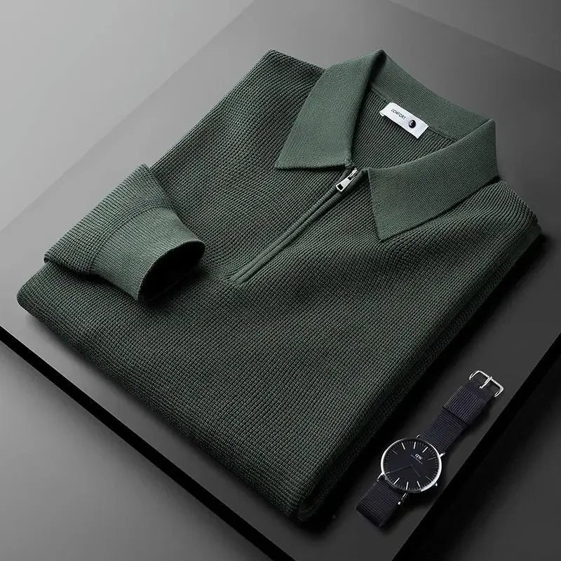 Men's Quarter-Zip Waffle Knit Shirt | Tailored Casual Front