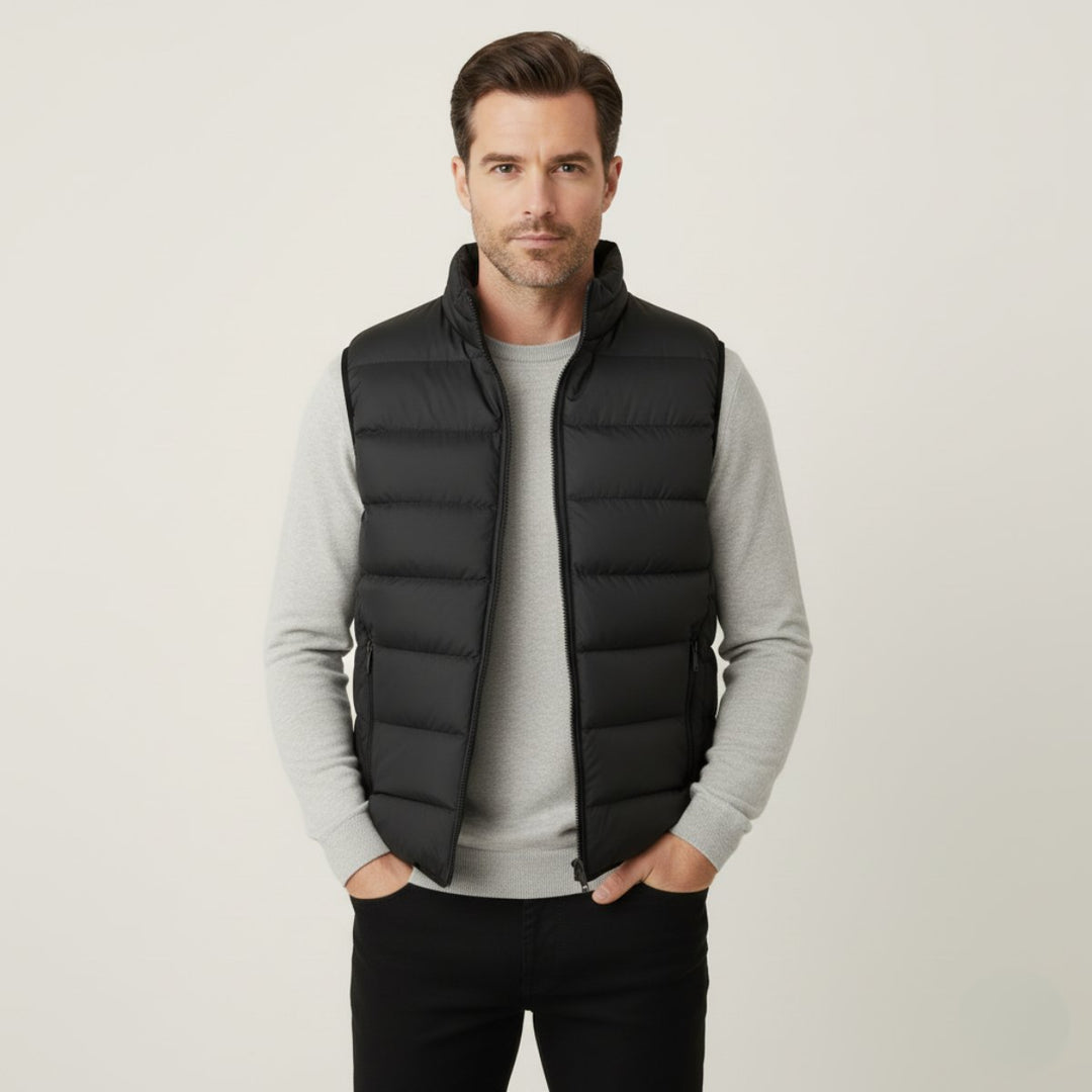 Men's Quilted Puffer Vest | Horizontal Channel Insulated Gilet Close Up