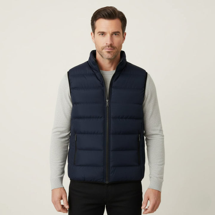 Men's Quilted Puffer Vest | Horizontal Channel Insulated Gilet Front