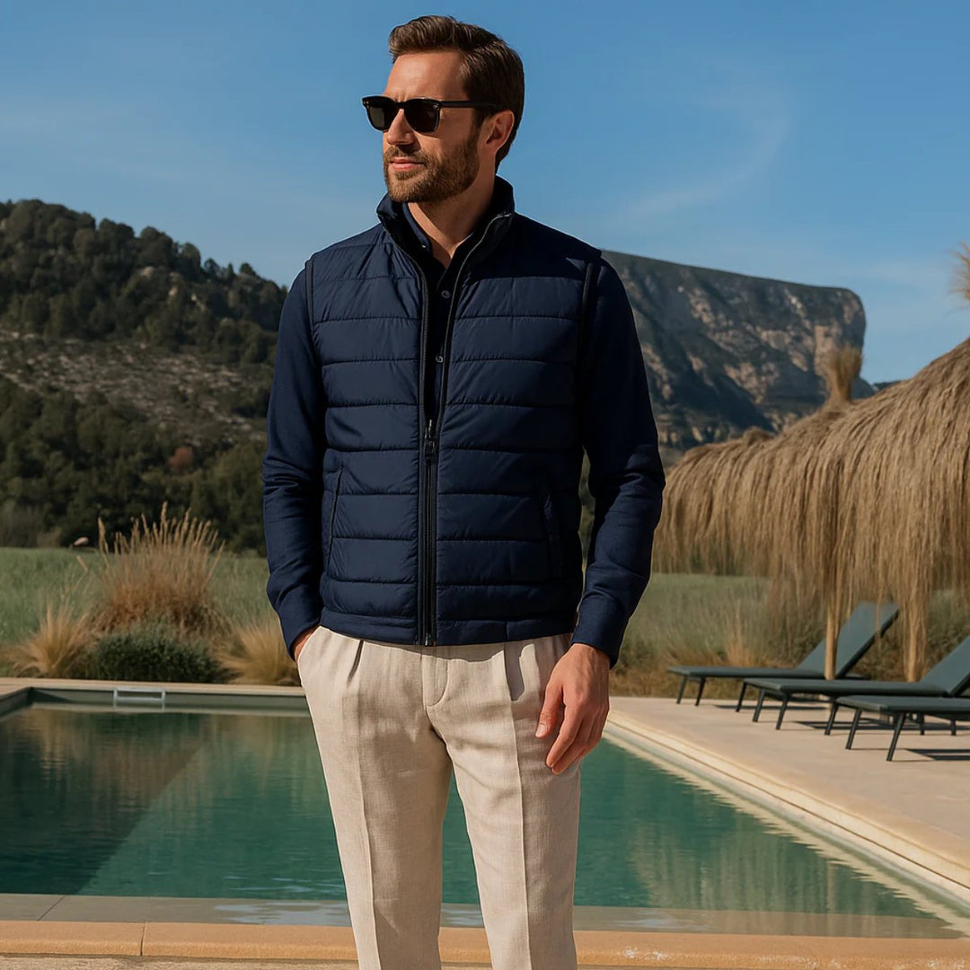 Men's Quilted Puffer Vest | Horizontal Channel Insulated Gilet Full