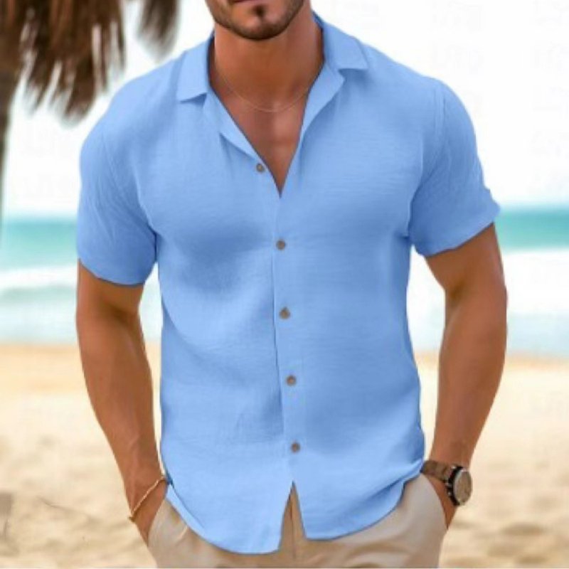 Men's Relaxed Collar Linen Shirt Top Alternate