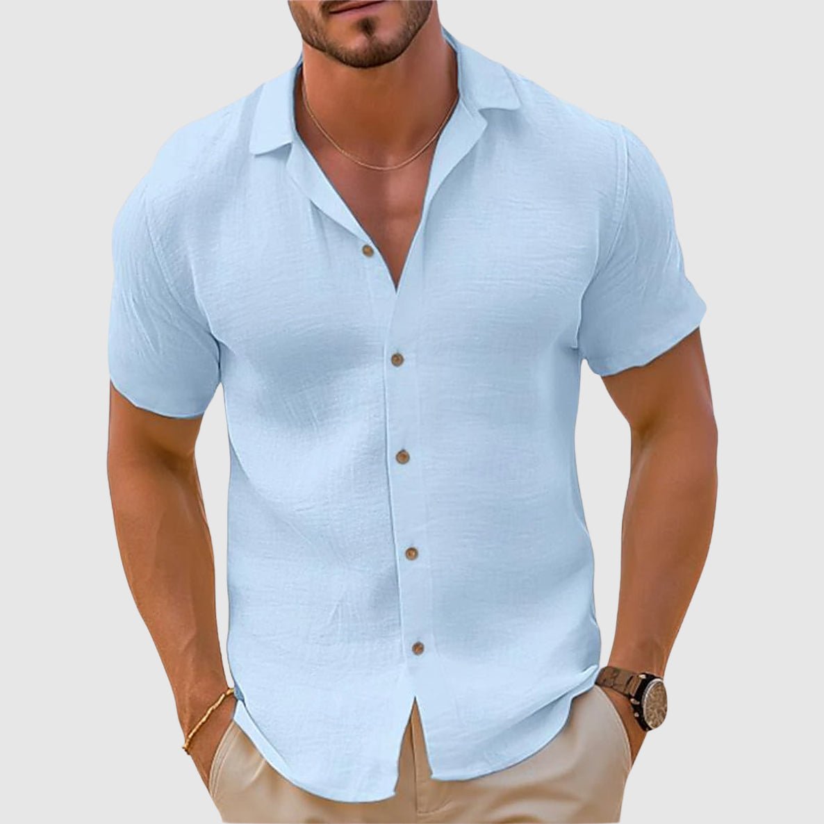 Men's Relaxed Collar Linen Shirt Top Back