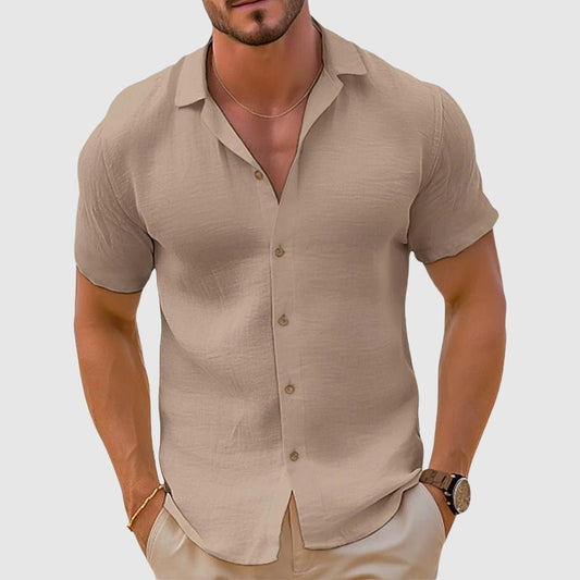 Men's Relaxed Collar Linen Shirt Top Front