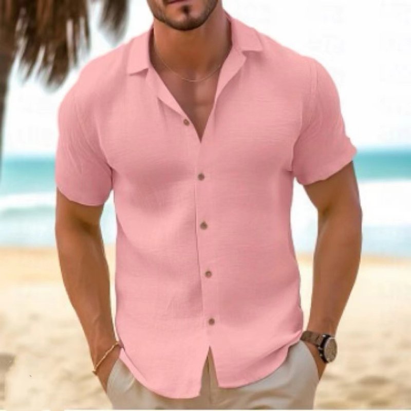 Men's Relaxed Collar Linen Shirt Top Full