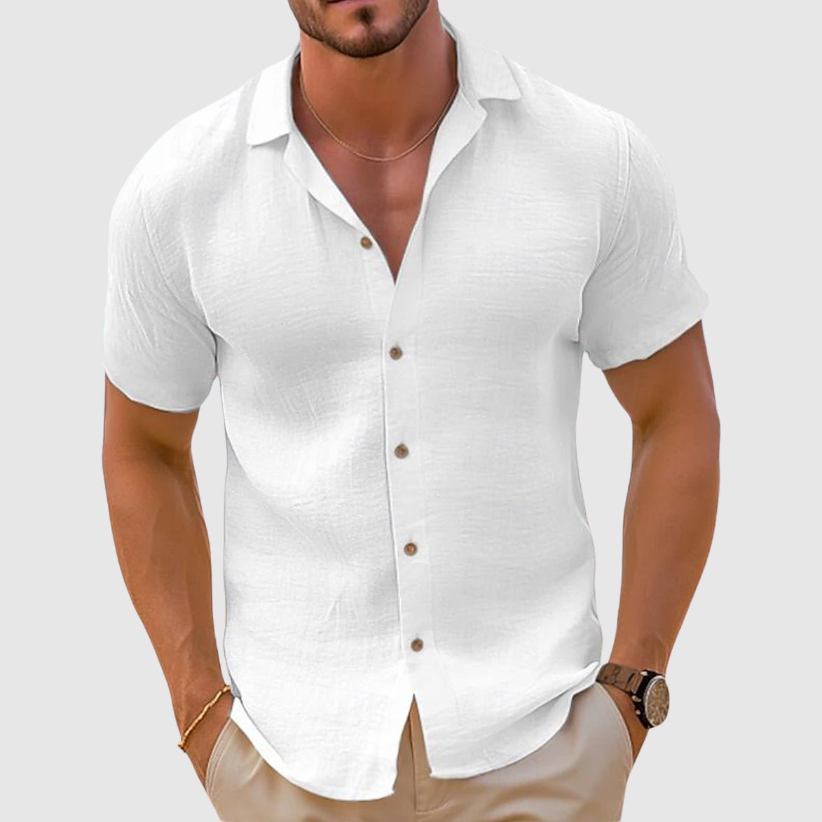 Men's Relaxed Collar Linen Shirt Top Side
