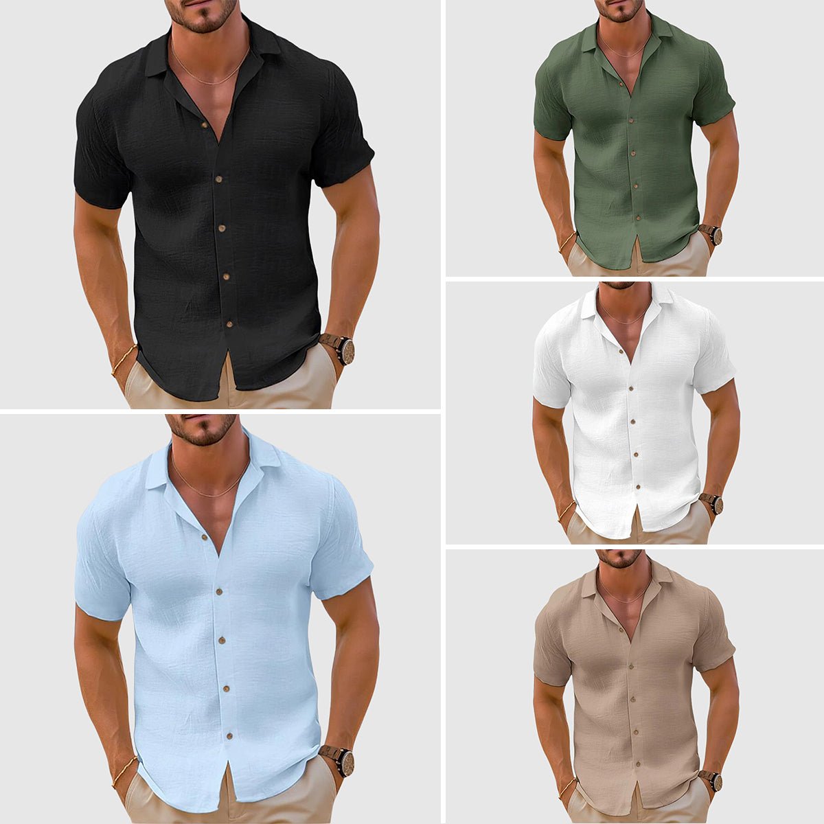 Men's Relaxed Collar Linen Shirt Top View 11