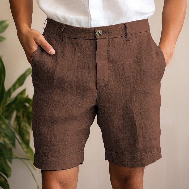 Men's Relaxed Fit Linen Shorts | Cuffed Hem Side