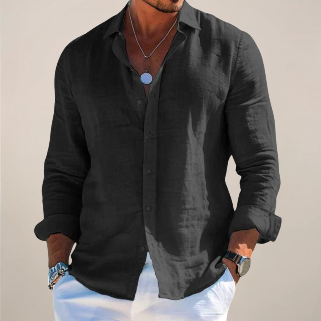 Men's Relaxed Linen Button Shirt Top Back