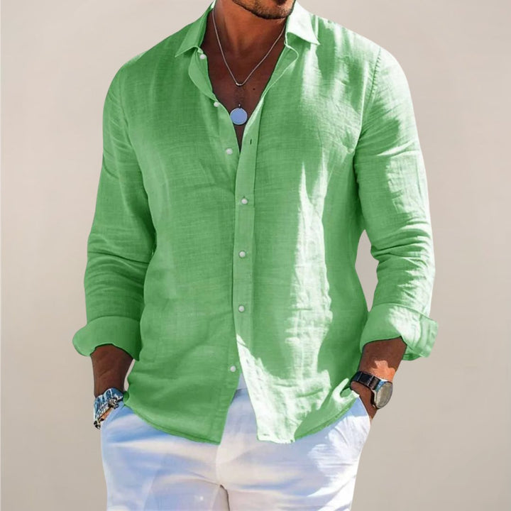 Men's Relaxed Linen Button Shirt Top Full