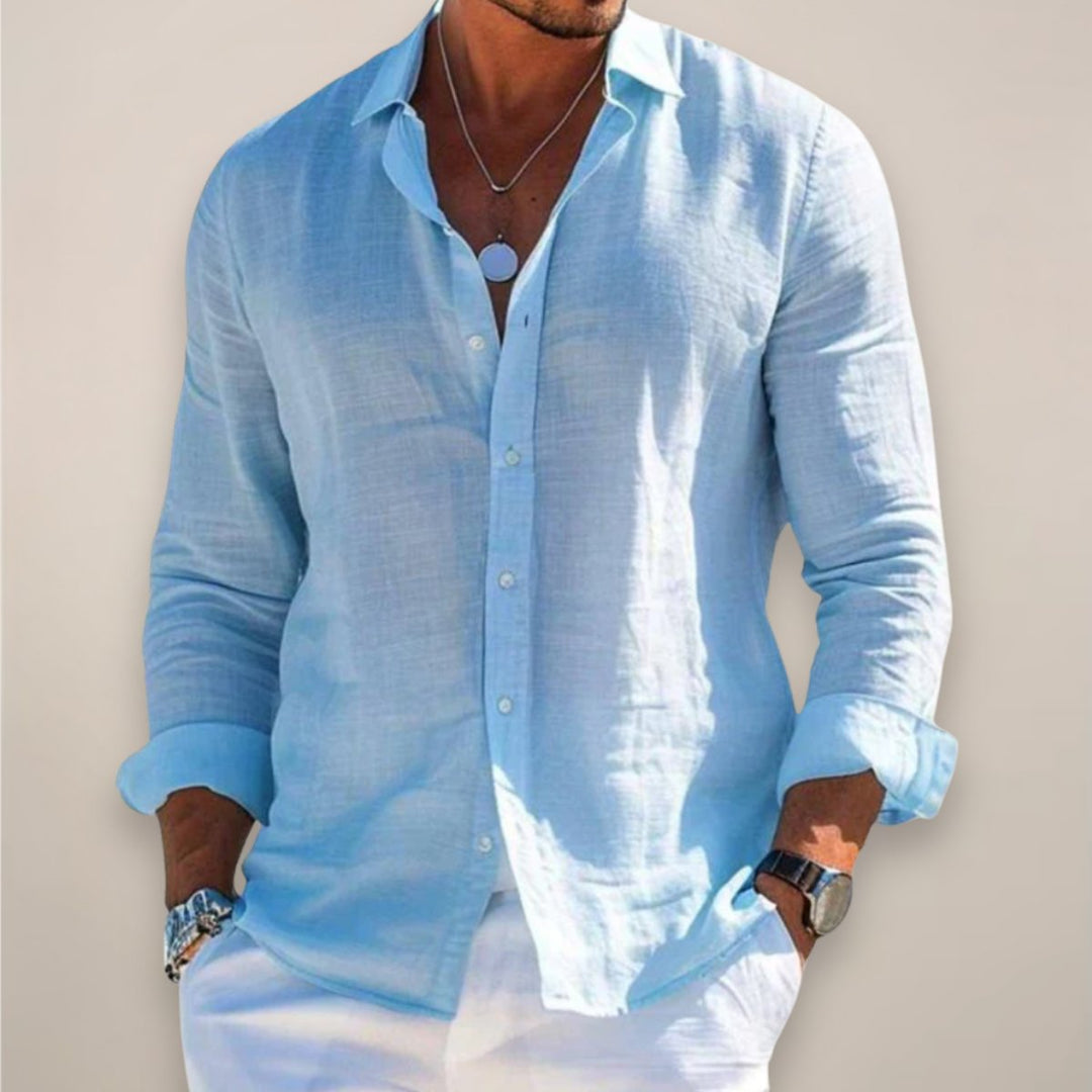 Men's Relaxed Linen Button Shirt Top Side
