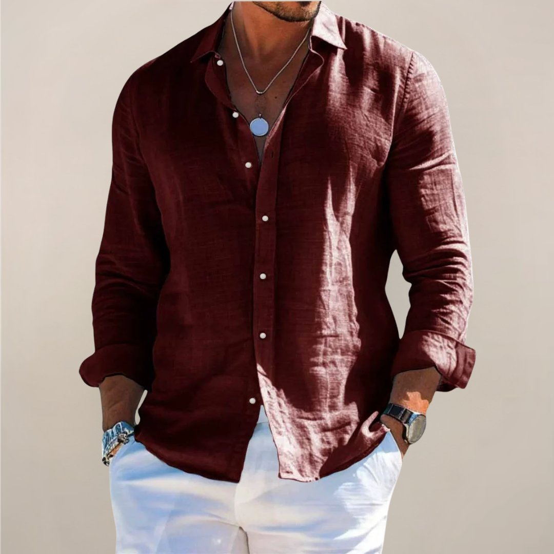 Men's Relaxed Linen Button Shirt Top View 11
