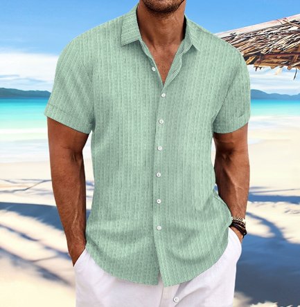 Men's Ribbed Button-Down Shirt | Notched Collar Summer Alternate