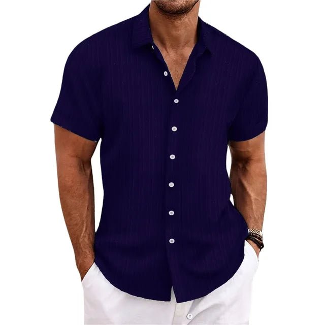 Men's Ribbed Button-Down Shirt | Notched Collar Summer Full