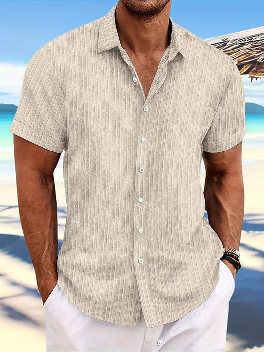 Men's Ribbed Button-Down Shirt | Notched Collar Summer Hero