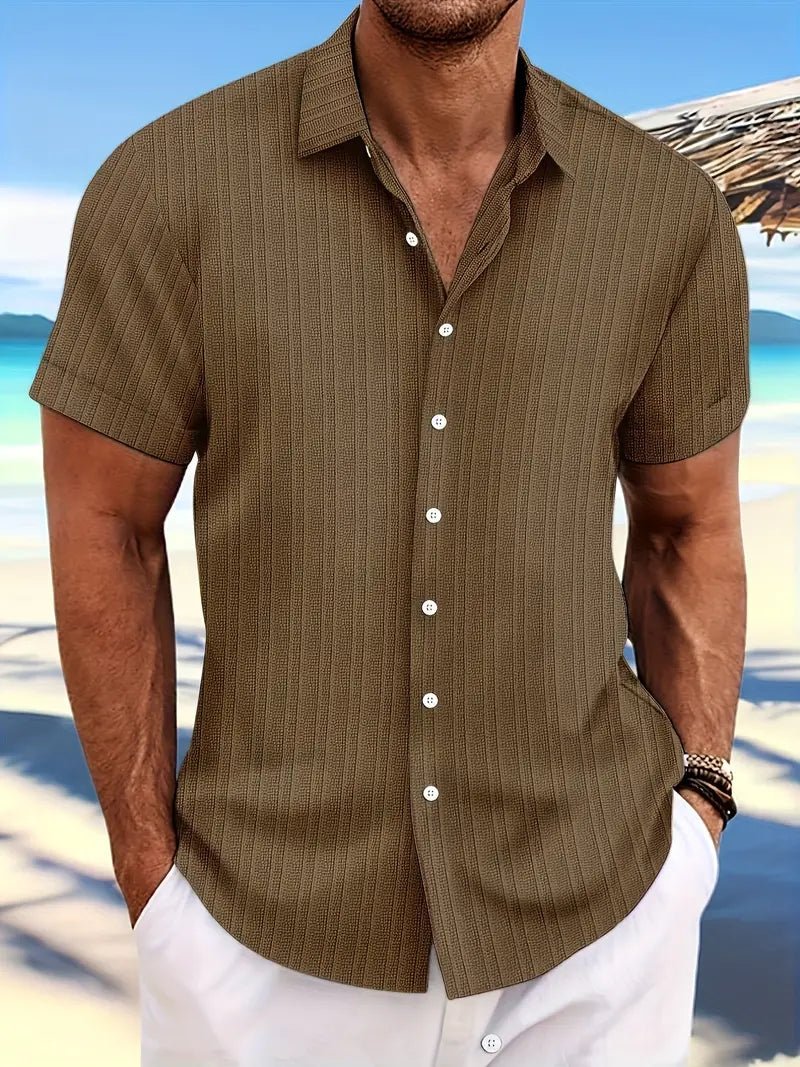 Men's Ribbed Button-Down Shirt | Notched Collar Summer Lifestyle