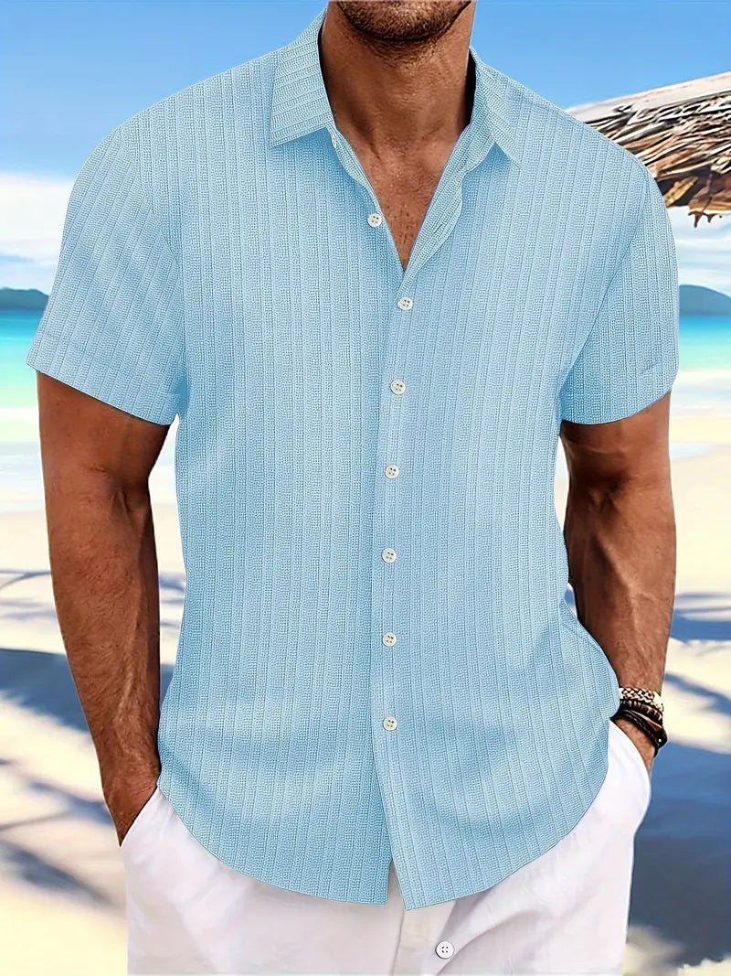 Men's Ribbed Button-Down Shirt | Notched Collar Summer Side