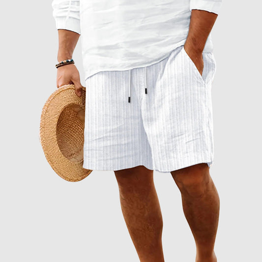 Men's Ribbed Cotton Striped Shorts | Drawstring Front