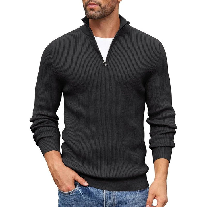 Men's Ribbed Knit Zip-Up Collar Sweater | Slim Fit Front