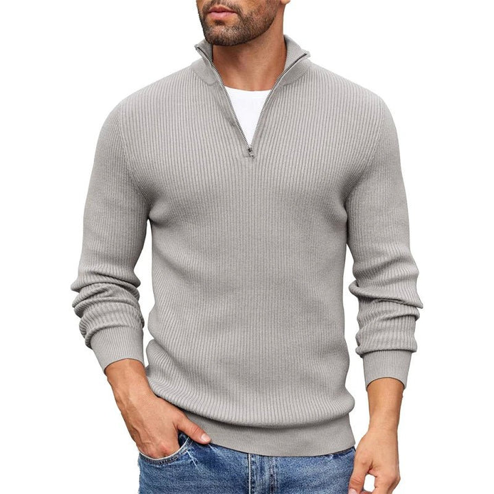 Men's Ribbed Knit Zip-Up Collar Sweater | Slim Fit Side