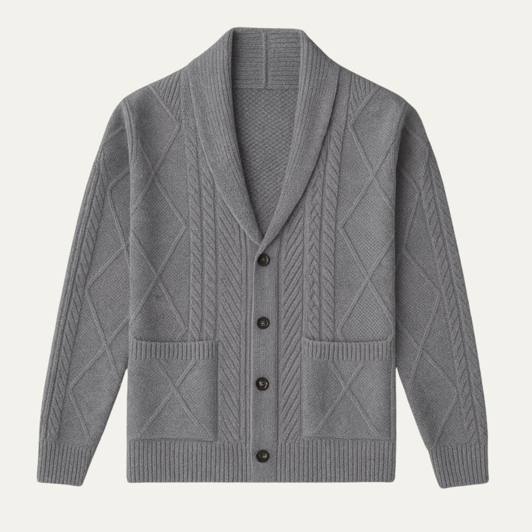 Men's Shawl Collar Wool Button Cardigan Sweater | Tailored Fit Close Up