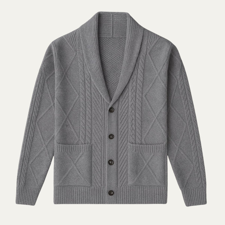 Men's Shawl Collar Wool Button Cardigan Sweater | Tailored Fit Close Up