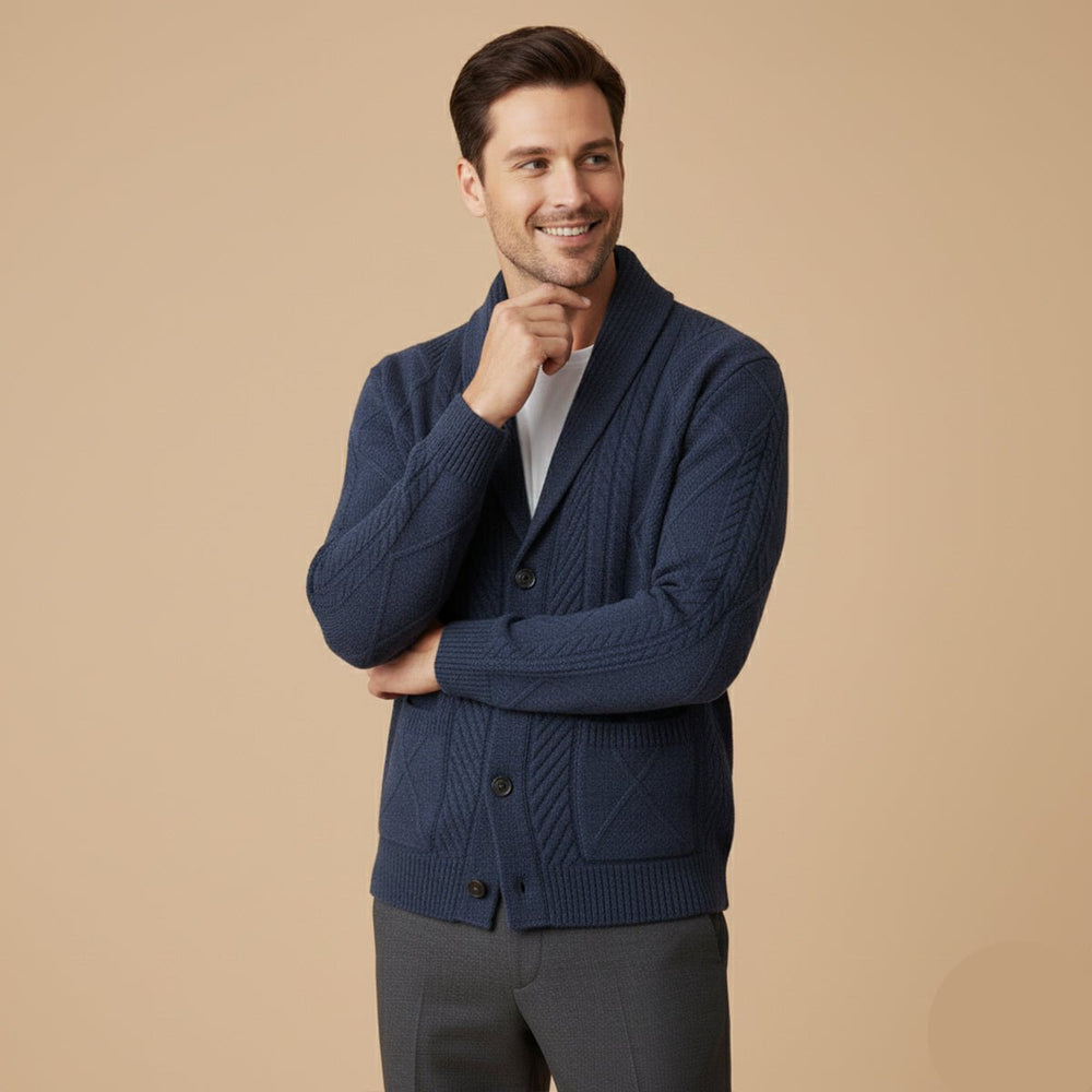 Men's Shawl Collar Wool Button Cardigan Sweater | Tailored Fit Front