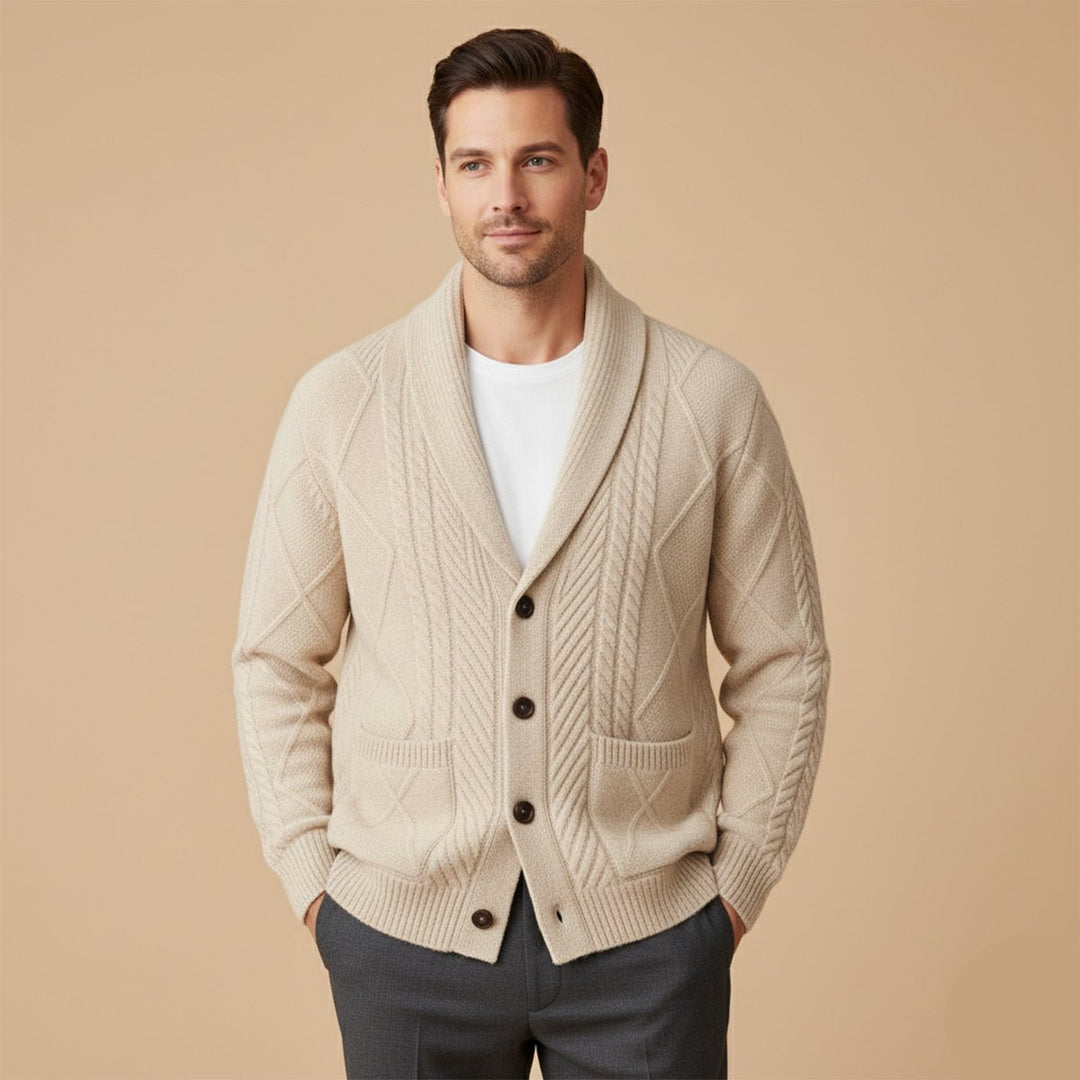 Men's Shawl Collar Wool Button Cardigan Sweater | Tailored Fit Full