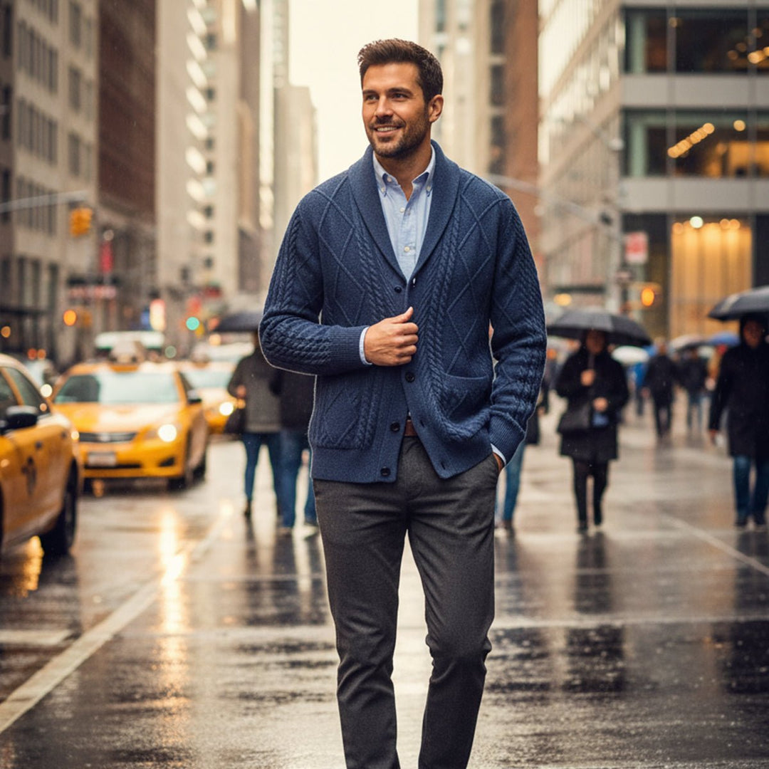 Men's Shawl Collar Wool Button Cardigan Sweater | Tailored Fit View 14