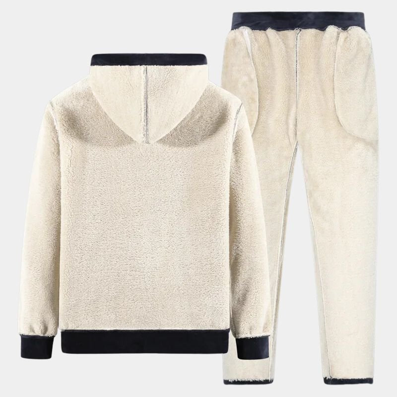 Men's Sherpa-Lined Hooded Tracksuit | Jacket Pants Winter Warmth Back