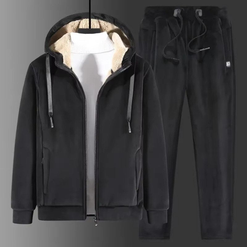 Men's Sherpa-Lined Hooded Tracksuit | Jacket Pants Winter Warmth Hero